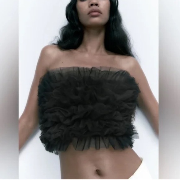 Zara Black Ruffled Tube Top - Picture 3 of 4
